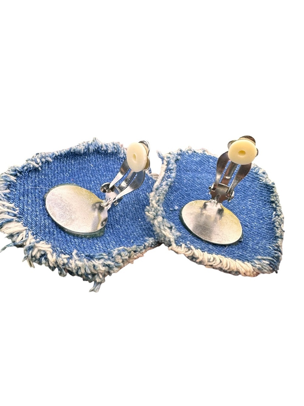 Vintage Denim & Silver Tone Concho Clip On Earrings Western Southwest Hat Clips - Picture 3 of 6